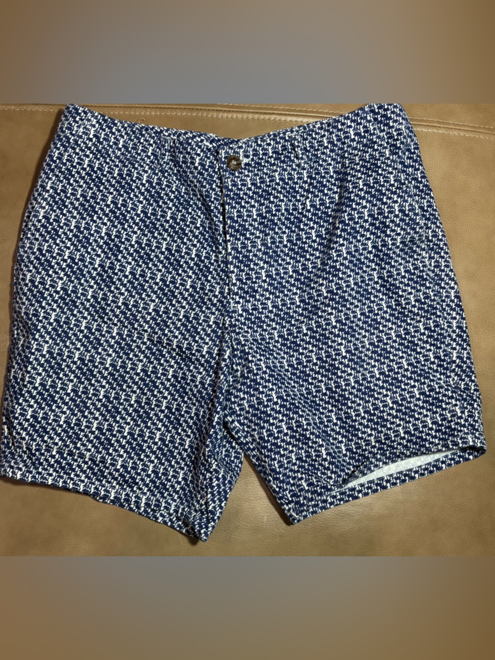 ASOS navy and White palm tree summer vacation 8 inch shorts